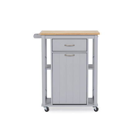 Baxton Studio Yonkers Contemporary Light Grey Kitchen Cart with Wood Top 114-6121